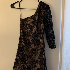 Black and Cream Lace One Shoulder Mini Dress Express Body con